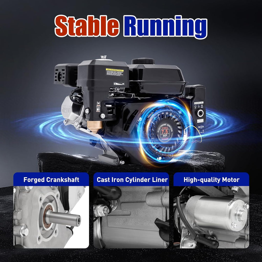 7.5HP Gas Engine, Single-Cylinder Gas Engine,4 Stroke 210CC Gas Motor with Air-Cooling, Portable Gas Engine for Go Cart, Mini Bike