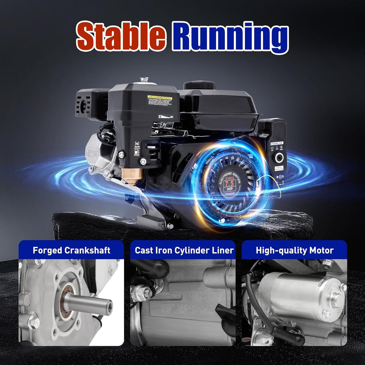 7.5HP Gas Engine, Single-Cylinder Gas Engine,4 Stroke 210CC Gas Motor with Air-Cooling, Portable Gas Engine for Go Cart, Mini Bike