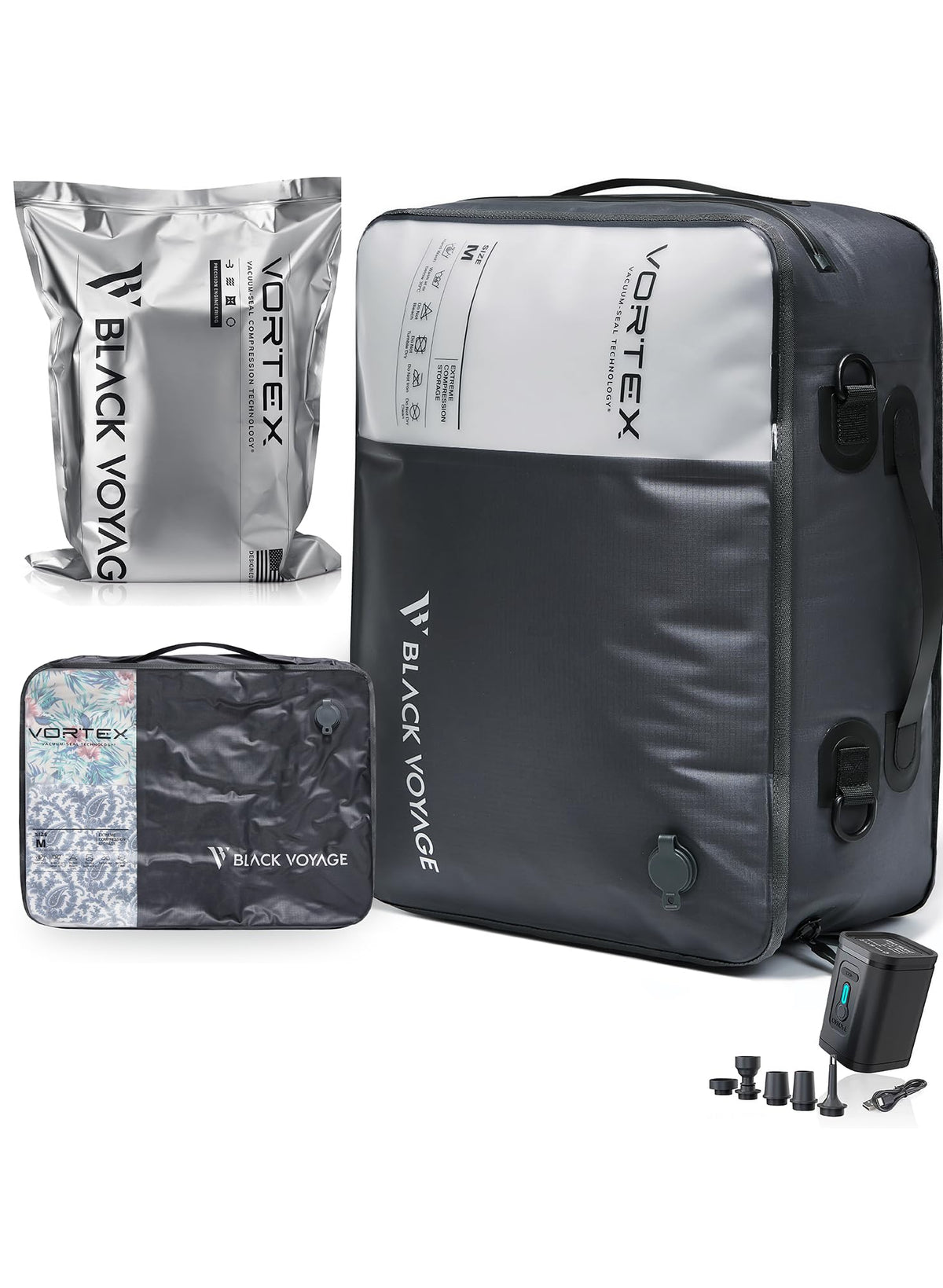 Black Voyage Reusable Vacuum Compression Travel Bag for Carry-On Suitcase and Backpack, Recycled IPX8 Waterproof Space Saver Vacpack (2-Pack, 21L - Pump Included)