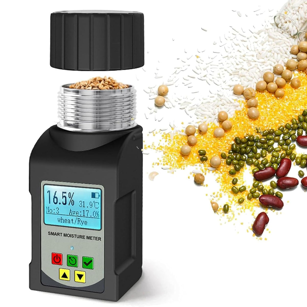 Digital Grain & Coffee PRO Moisture Meter, 90ml Portable Corn Rice Grain Humidity Meter with LCD Backlight Display, Measure 25 Different Types of Grains, for Coffee Cocoa Rice Wheat
