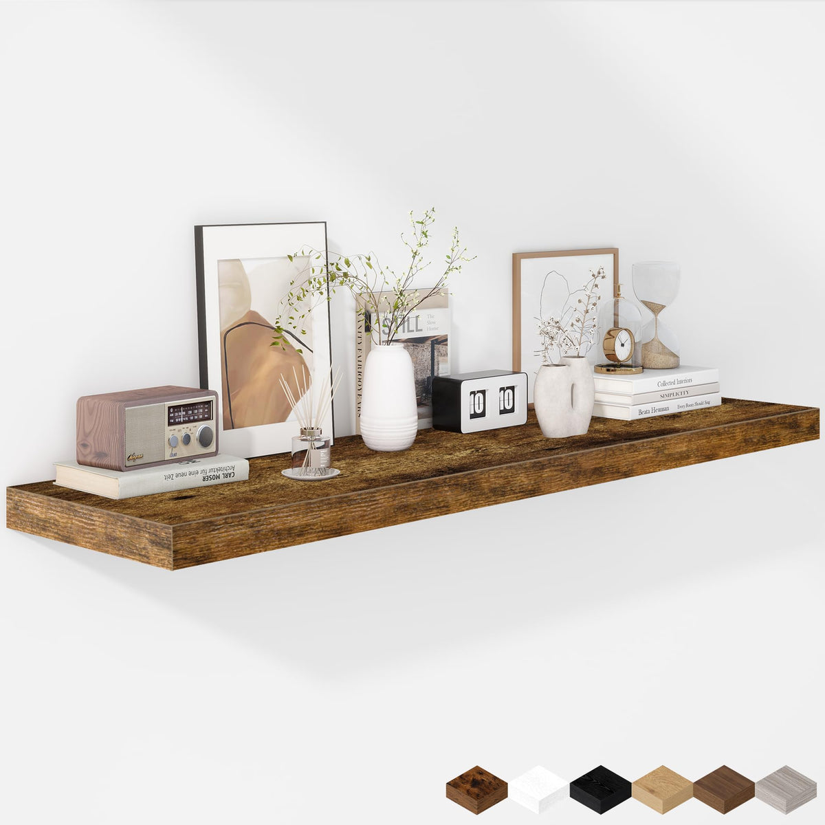 Fun Memories Floating Shelves - 2 Pack 12 Inch Rustic Wooden Wall Shelves - Extra Deeper & Thicker Wall Mounted Storage Shelf for Living Room, Kitchen, Farmhouse - 36" W x 12" D x 1.8" H - Brown