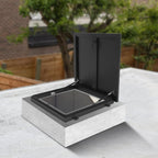 Aluminum Alloy Security Roof Hatch, 90° Hydraulic Escape Vent w/Lockable Egress Window Cover, Heavy-Duty Emergency Access Door for Attic & Commercial Buildings (23.6 * 23.6in, Black)