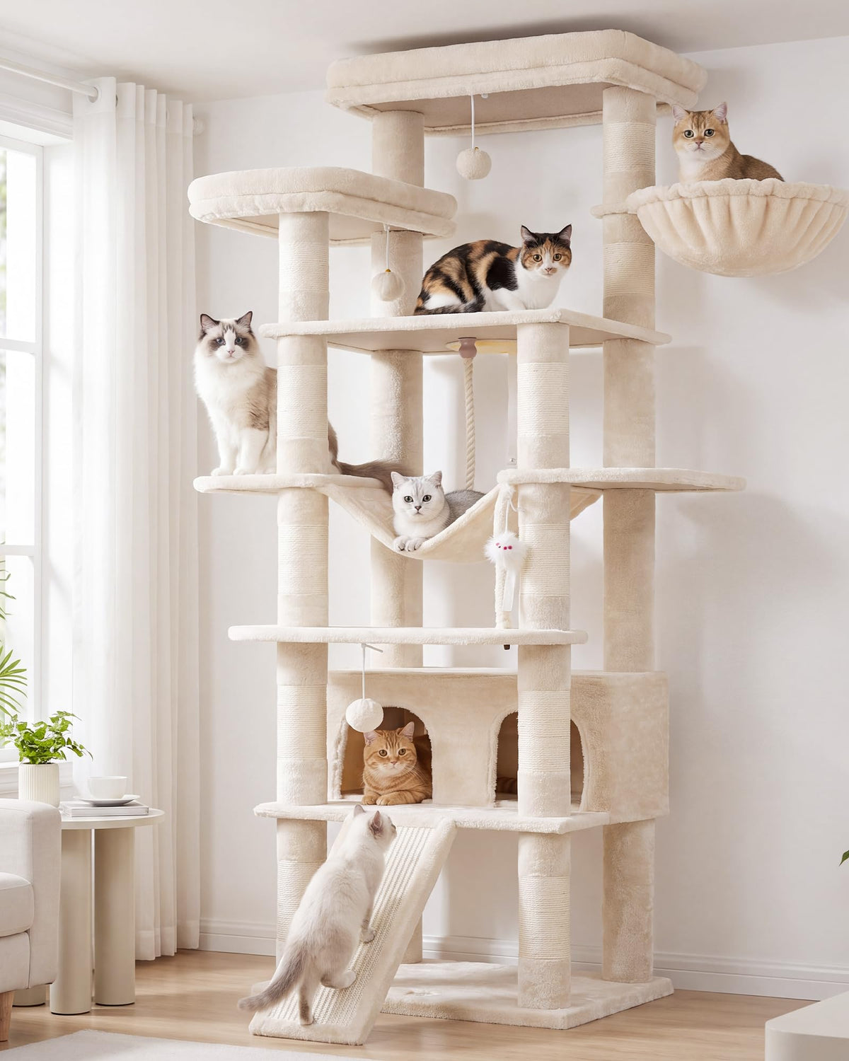 Heybly Cat Tree, 71-Inch-Tall Tower for Indoor Cats with 2 Perches HCT034G