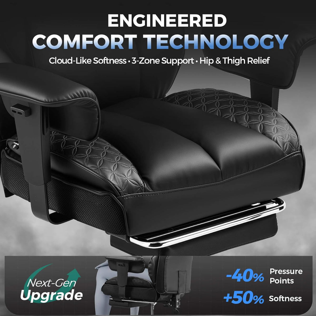 GTPLAYER Big and Tall Gaming Chair 400lbs Heavy Duty Office Chair with Footrest, High Back Pocket Spring Lumbar Support, Ergonomic Wide Comfy Seated Cushion for Lower Back Pain Relief, Earth-Black