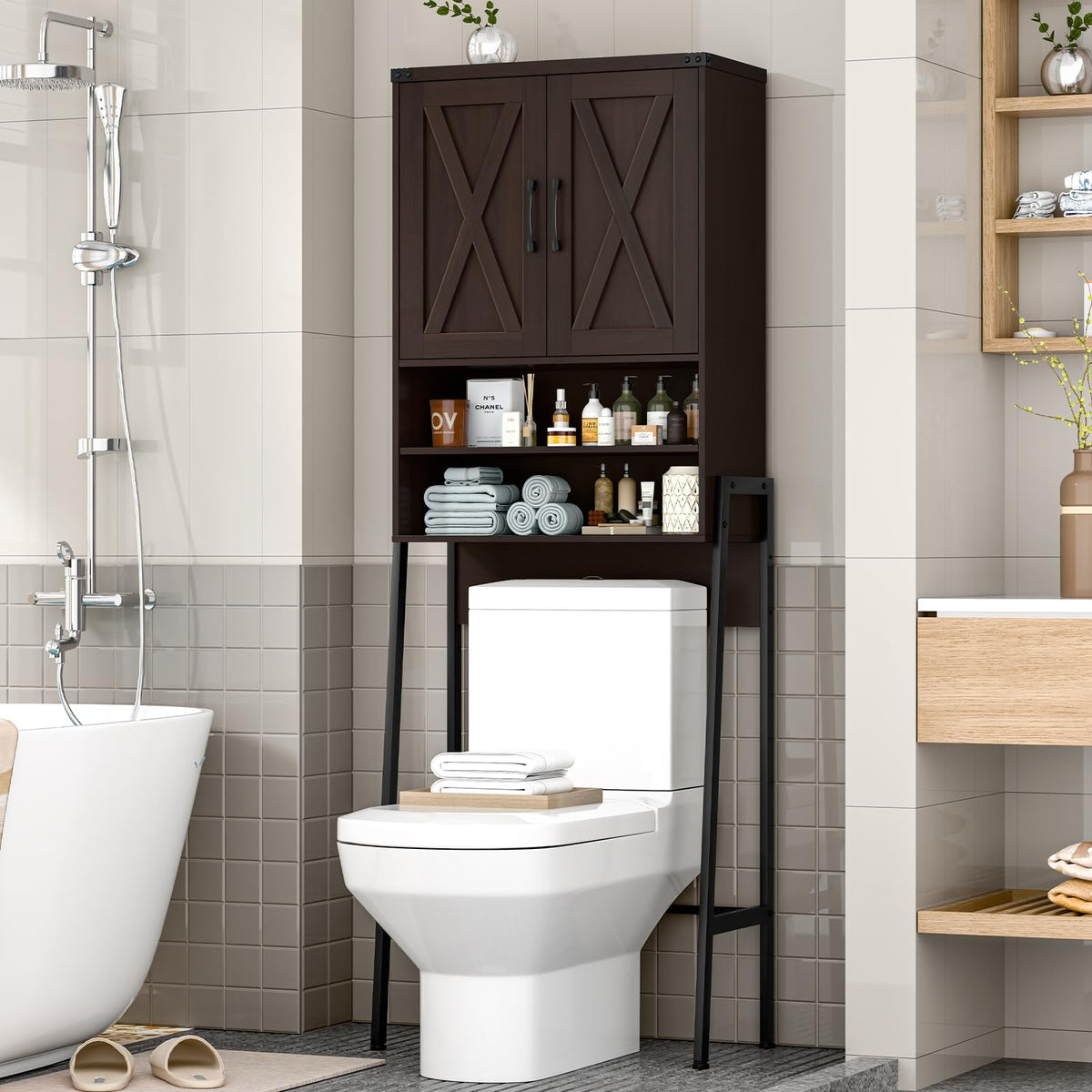 Vabches Metal Frame Over The Toilet Storage Cabinet, Black