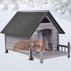 Dog House Outdoor, Insulated Dog Kennel Outside for Large Breed, 50.87" L Weatherproof Large Dog Shelter with Anti-Chewing Iron Frame (Grey-H, 45" D x 32.9" W x 32.6" H)