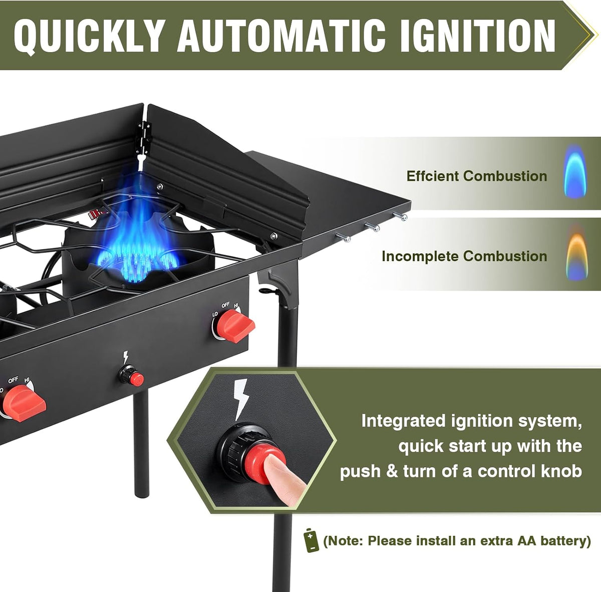 Bestfire 150,000 BTU 2 Burner Propane Camping Stove with Auto Ignition, Windpanel, Portable Outdoor Gas Cooker with Removable Legs, Side Shelves for Camping, BBQ