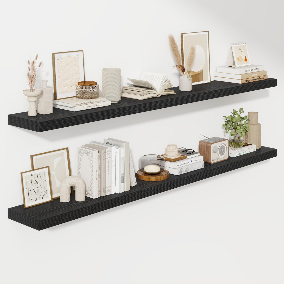 Fun Memories Floating Shelves - 2 Pack 12 Inch Rustic Wooden Wall Shelves - Extra Deeper & Thicker Wall Mounted Storage Shelf for Living Room, Kitchen, Farmhouse - 36" W x 12" D x 1.8" H - Brown