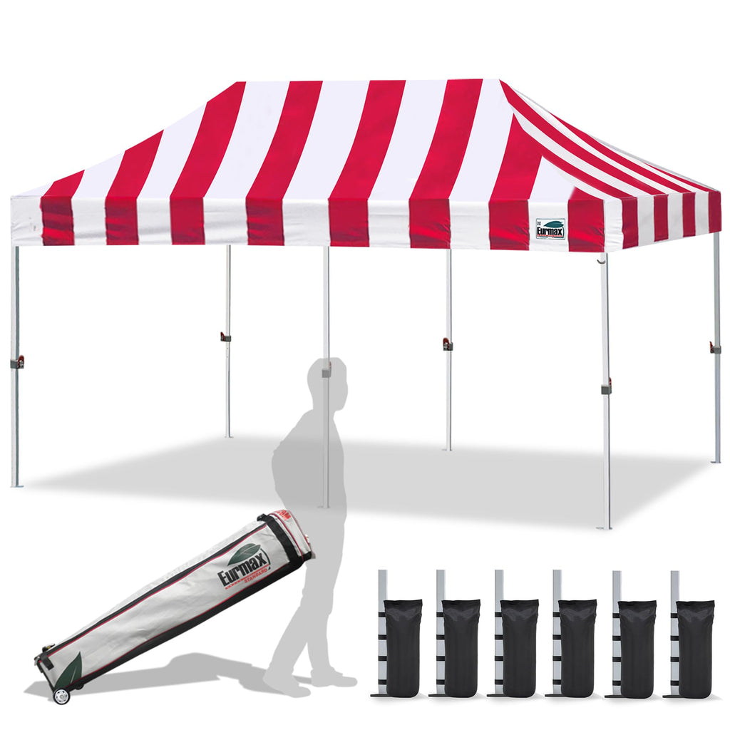 Eurmax USA 10x10ft Pop Up Canopy,Commercial Instant Tent for Outdoor Events,Patented No-Tip Rolling Storage Bag with 4 Sandbags,UV & Water Resistant,Heavy Duty Portable Shelter Gazebo,White