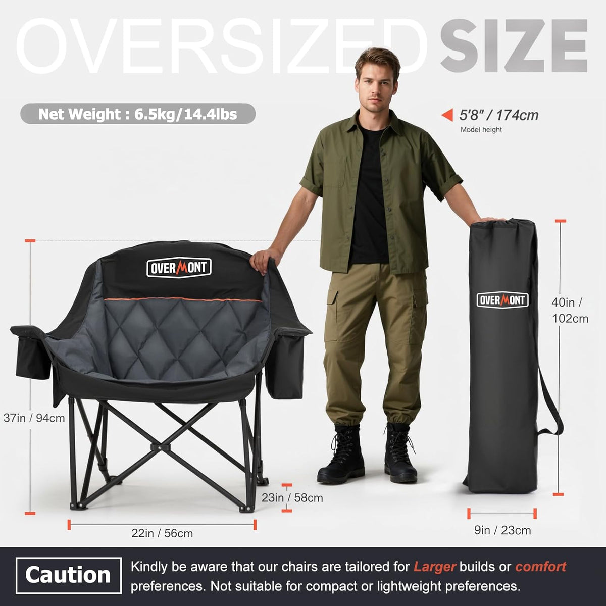 Overmont 2-Pack Oversized XL Camping Chairs - 500 lb Support