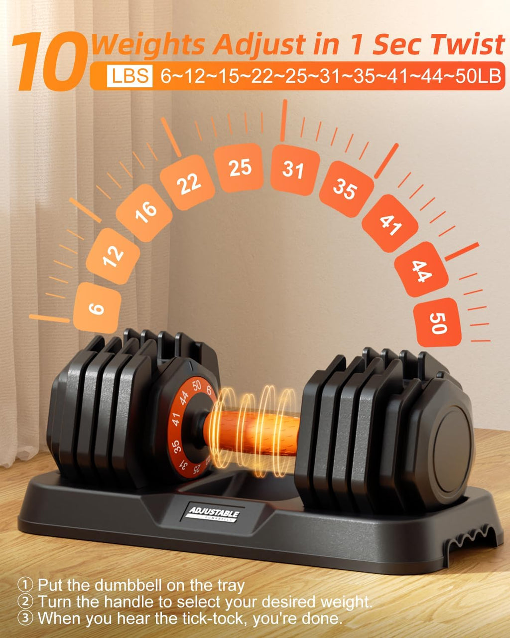 Adjustable Dumbbell Set 25lb/50lb, 10 in1 Adjustable Dumbbells for Home Gym