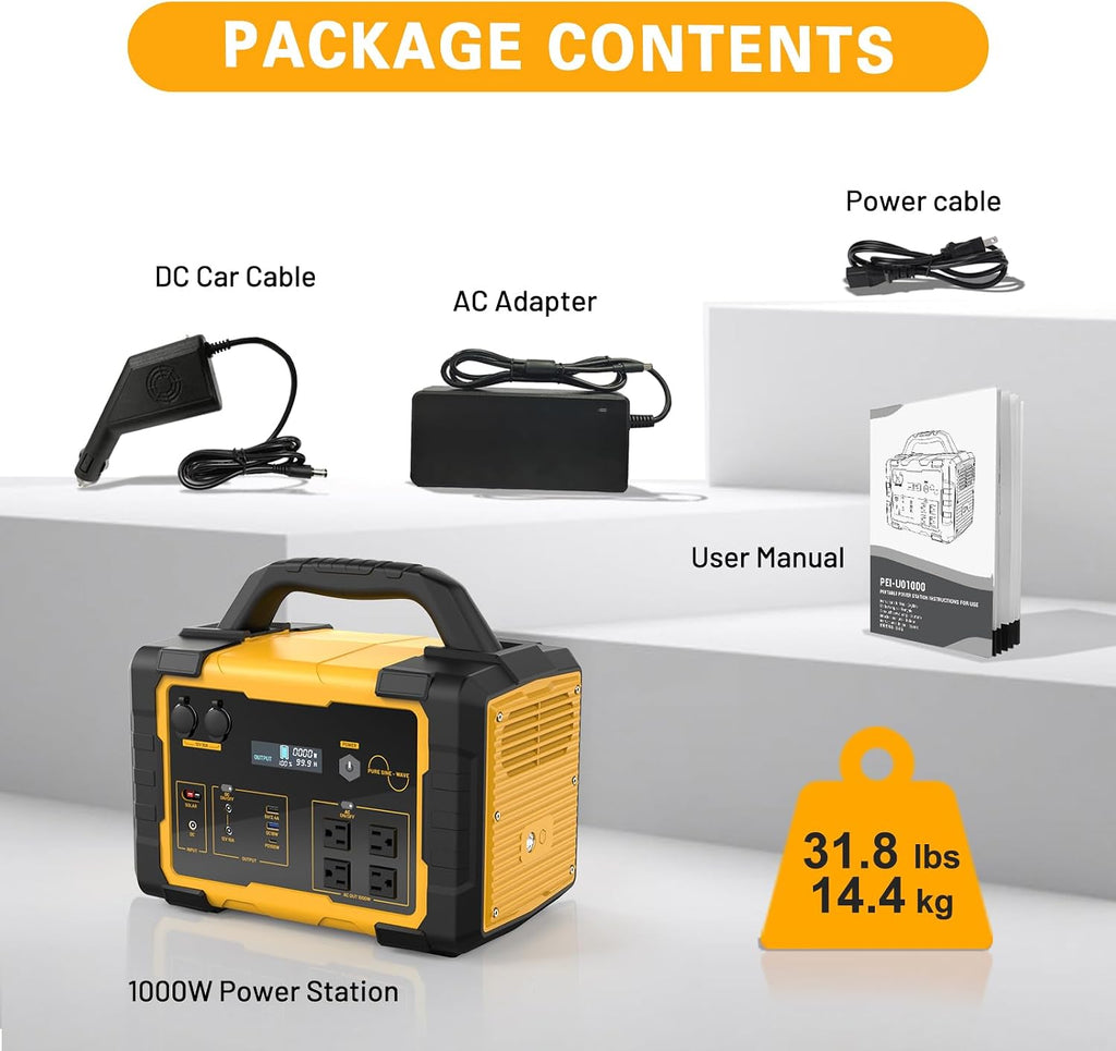 1000W Portable Power Station 1024Wh LiFePO4 for Outdoor & Home