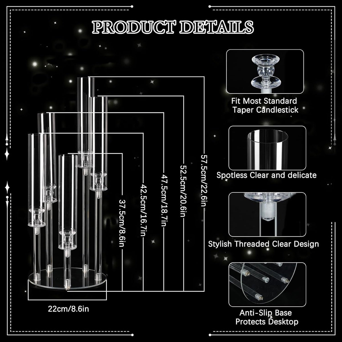 5PCS Acrylic Candelabra for Table Centerpieces,5 Arm Candle Stick Candle Holder Bulk for Wedding Party Birthday Baby Shower Christmas Decor candelabros para centros de mesa Fit 0.8 LED Candle