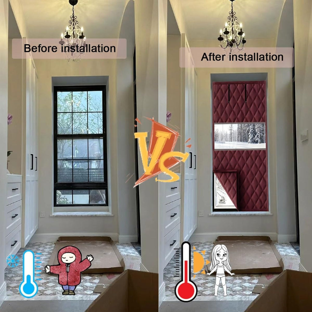 3 Layer Window Insulation Kit Thermal Insulated Window Cover 35x59 47x63 63x39 inch Oxford Cloth Thicken Cotton Soundproof Roll-Up Design Reusable Winterize Curtain for Attic Bedroom(Black,W59xH106")