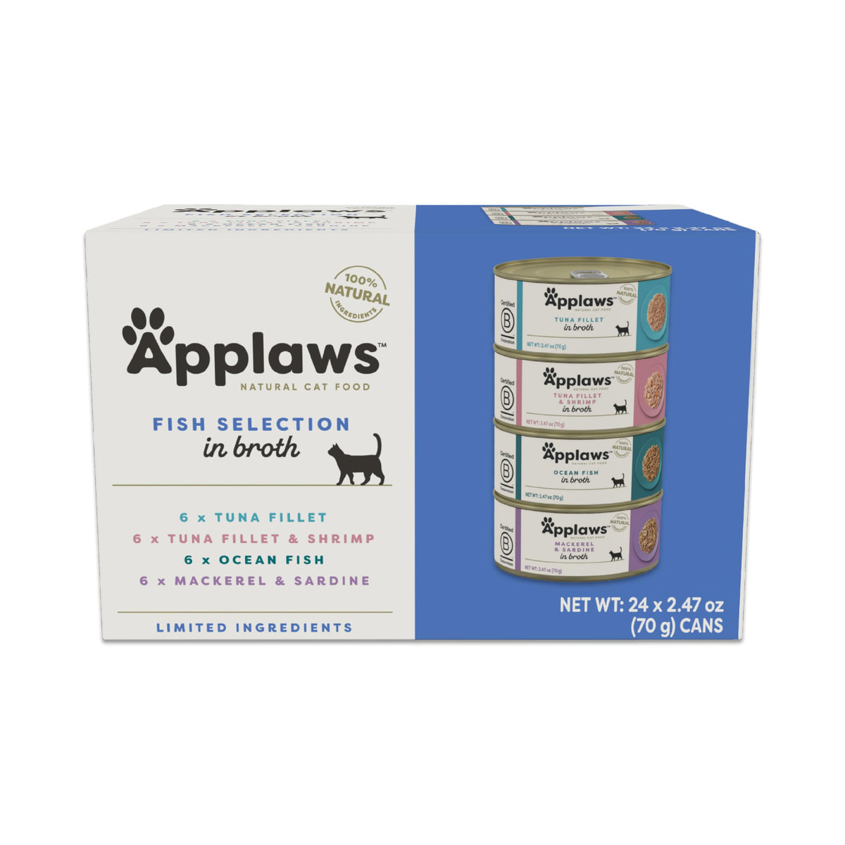 Applaws Fish Variety in Broth Wet Cat Food, 6-Flavor 36-Pack 2.47 oz Cans