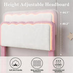 IDEALHOUSE Twin LED Bed, 2 Drawer Trundle, Pink Wave Headboard