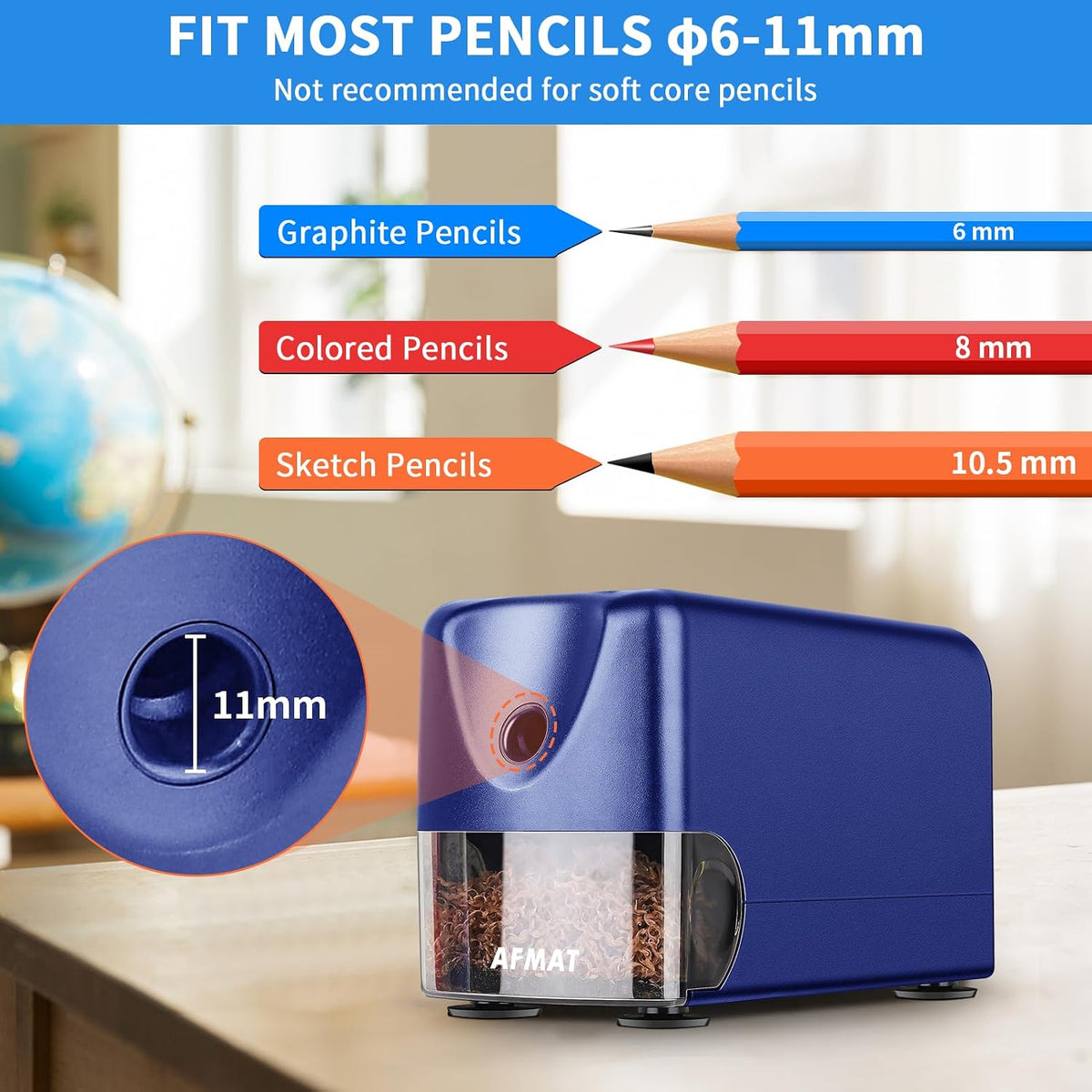 AFMAT Heavy Duty Electric Pencil Sharpener, 2 Pack (Blue + Green)