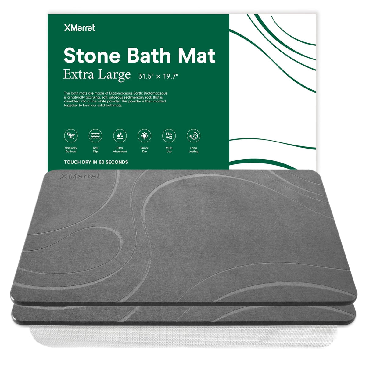 XMarrat Extra Large Stone Bath Mat for Bathroom, 2 Pack, 31.5"x19.7"