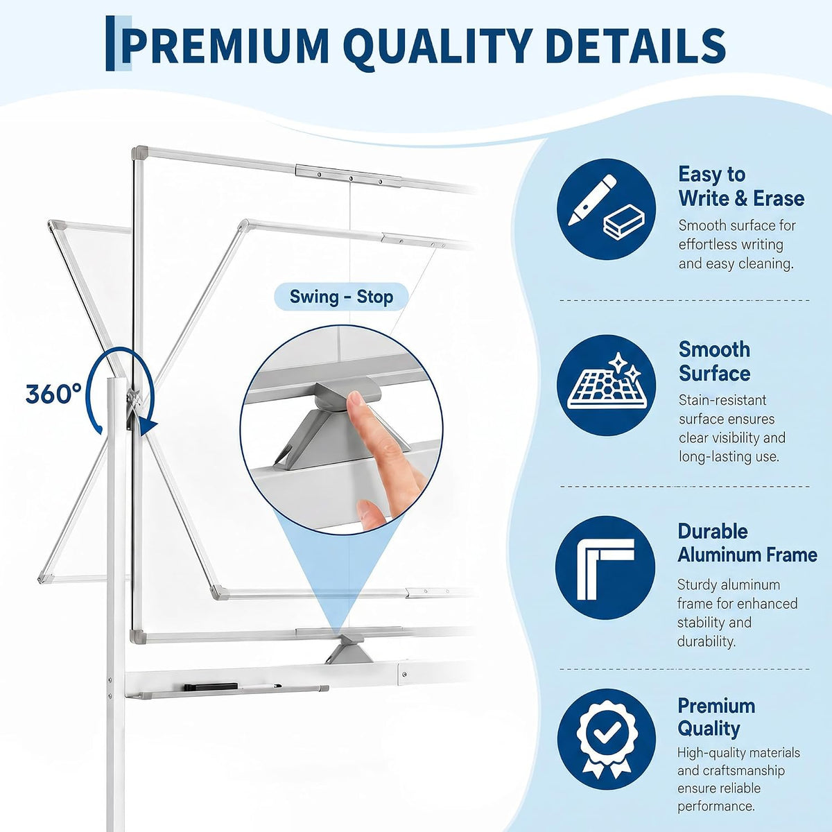Garvee 48"×32" White Magnetic Portable Whiteboard Stand Mobile on Wheels