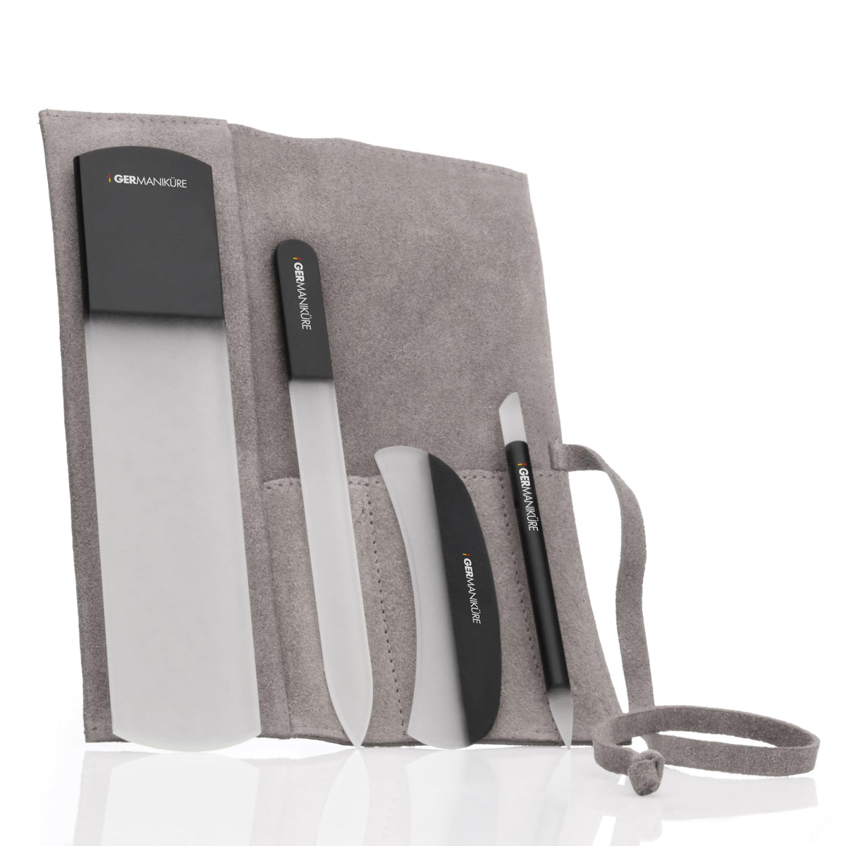 GERMANIKURE 7pc Manicure & Pedicure Set, FINOX Steel, Purple Leather Roll