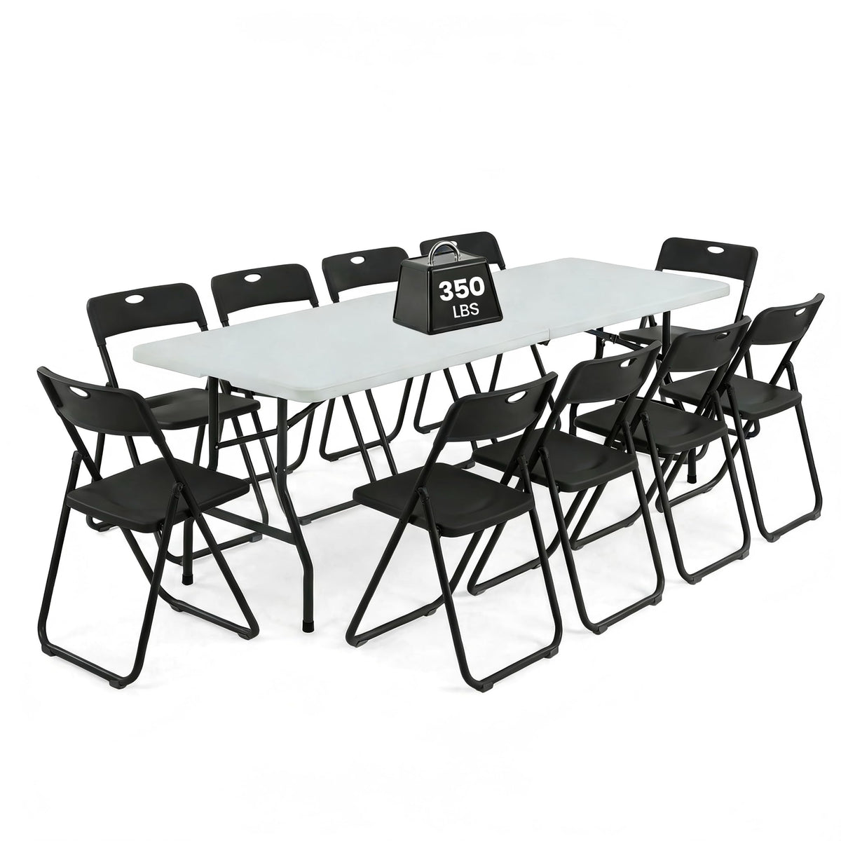 6FT Foldable Table Set with 6 Pack Plastic Folding Chairs, Heavy Duty 350 lbs Folding Table & Folding Chairs, Portable Foldable Furniture Bundle for Parties, Wedding, Events, Indoor & Outdoor
