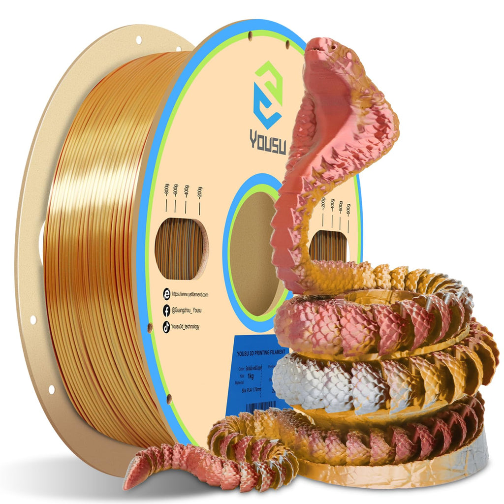 YOUSU 3D Printer Filament Silk PLA Filament Rainbow Color,1.75mm Tri Color PLA Filament 6kg Pack,1kg Spool.