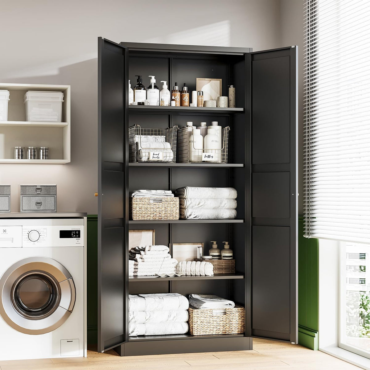 Letaya Black Storage Cabinet with Adjustable Shelves-Metal Home Kitchen Pantry Cabinets with Doors,Organization Locker for Cupboard/Bedroom/Dining/Living/Bathroom/Office/Garage Room