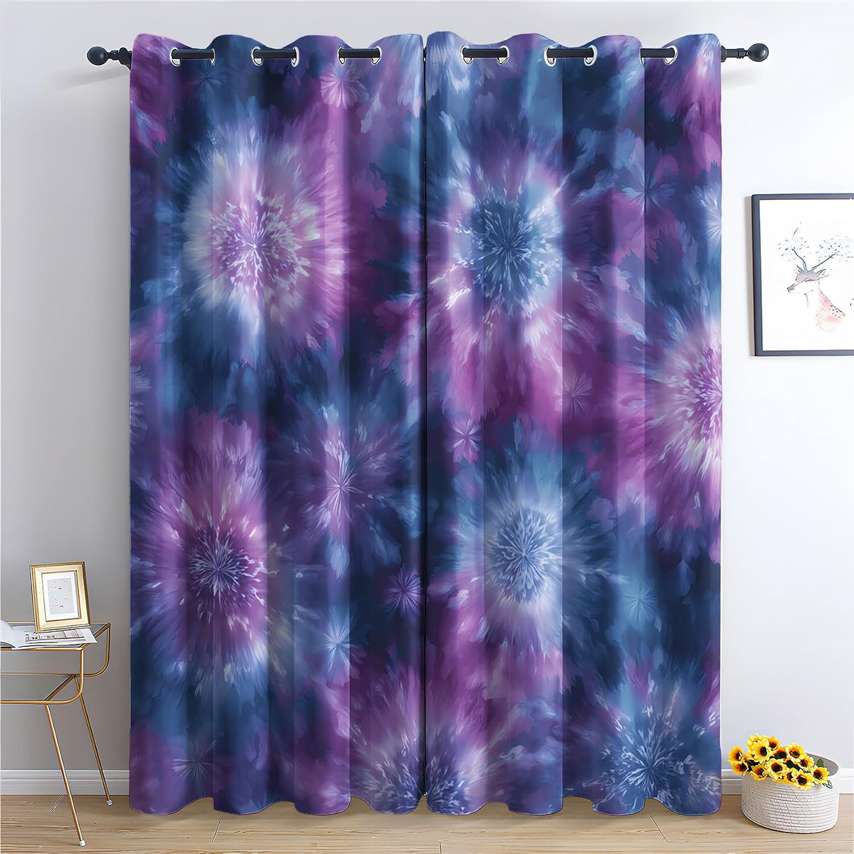 Tie Dye Blackout Curtains & Gifts, Thermal Insulated Room Darkening Grommet Drapes for Bedroom Living Room, Boho Hippie Abstract Window Treatments, 108 Inch Drapes 2 Panel Set