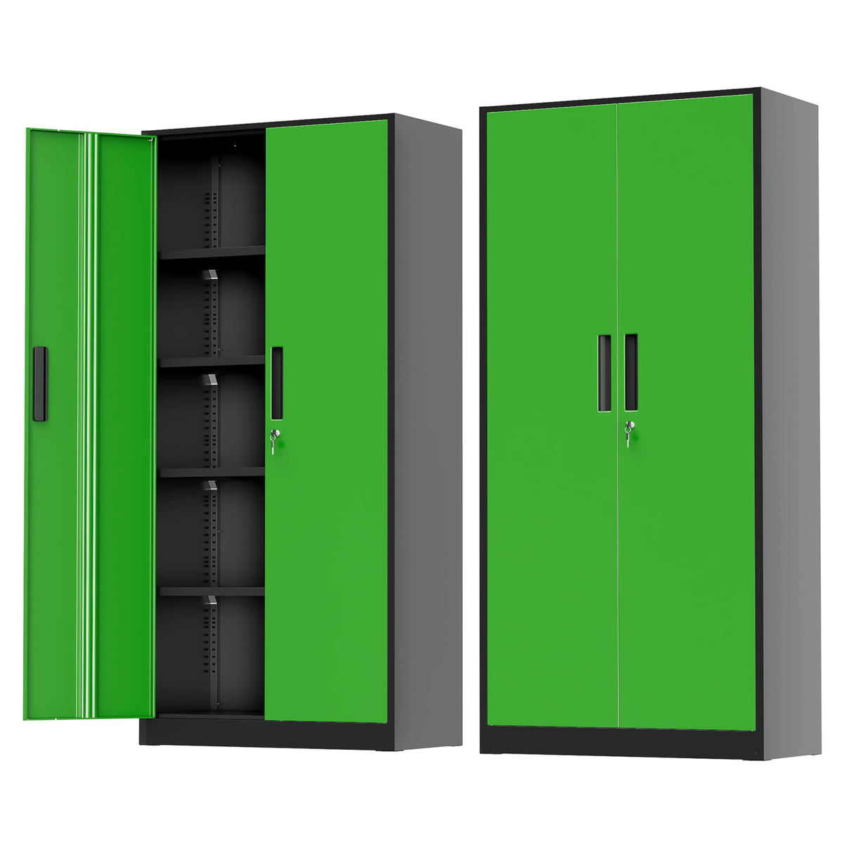 Greenvelly Metal Garage Storage Cabinet with 4 Swivel Wheels, 73" Black Storage Cabinet on Wheels, Rolling Tool Cabinet with Locking Doors and Shelves for Garage, Basement, Home, Warehouse