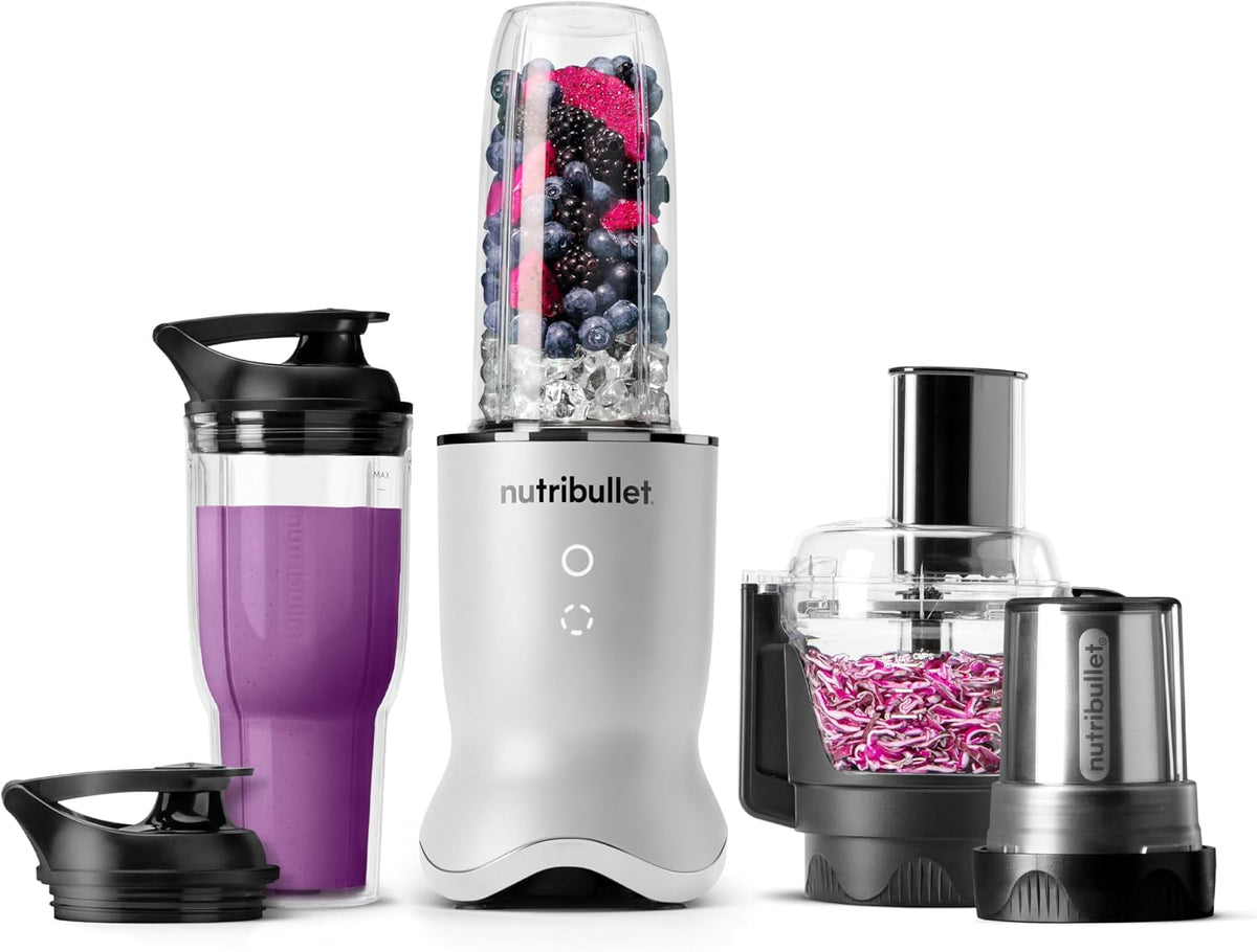 nutribullet Ultra Plus+ 3-1 Compact Kitchen System, 1200W Kitchen System with Blender, Food Processor, and Coffee and Spice Grinder, 32oz and 24oz Blending Cups, 2-Cup Food Processor, Pearl White