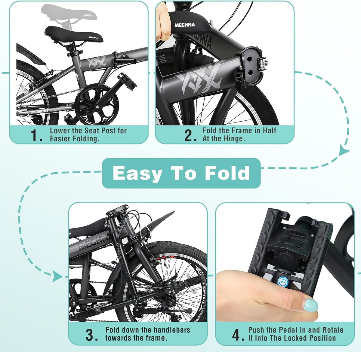 20-Inch Folding Bike for Adults & Teens, 6-Speed Commuter