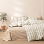 Plaid Duvet Cover Set Washed Cotton,Queen(90"x90"),Multicolor Gingham