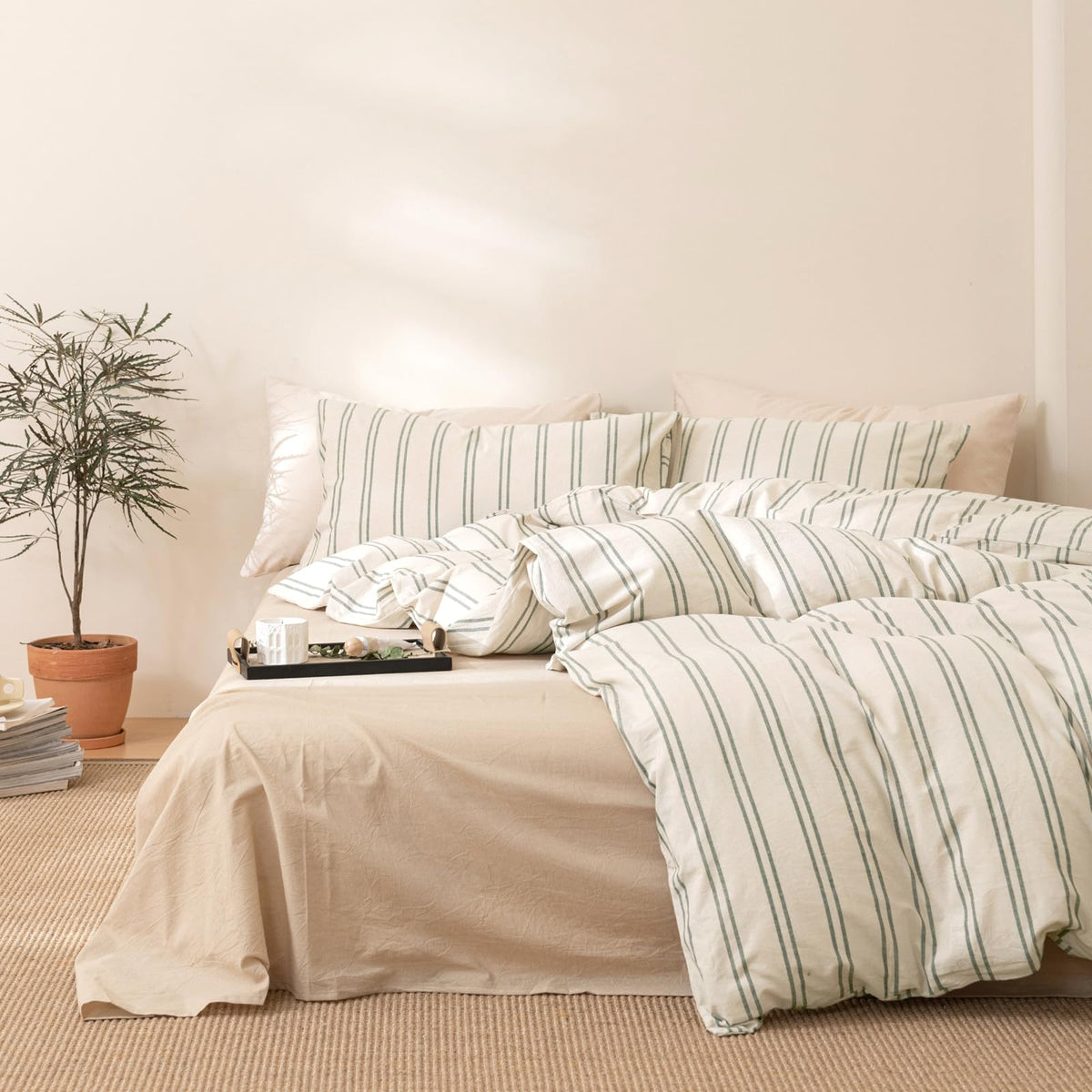 Plaid Duvet Cover Set Washed Cotton,Queen(90"x90"),Multicolor Gingham