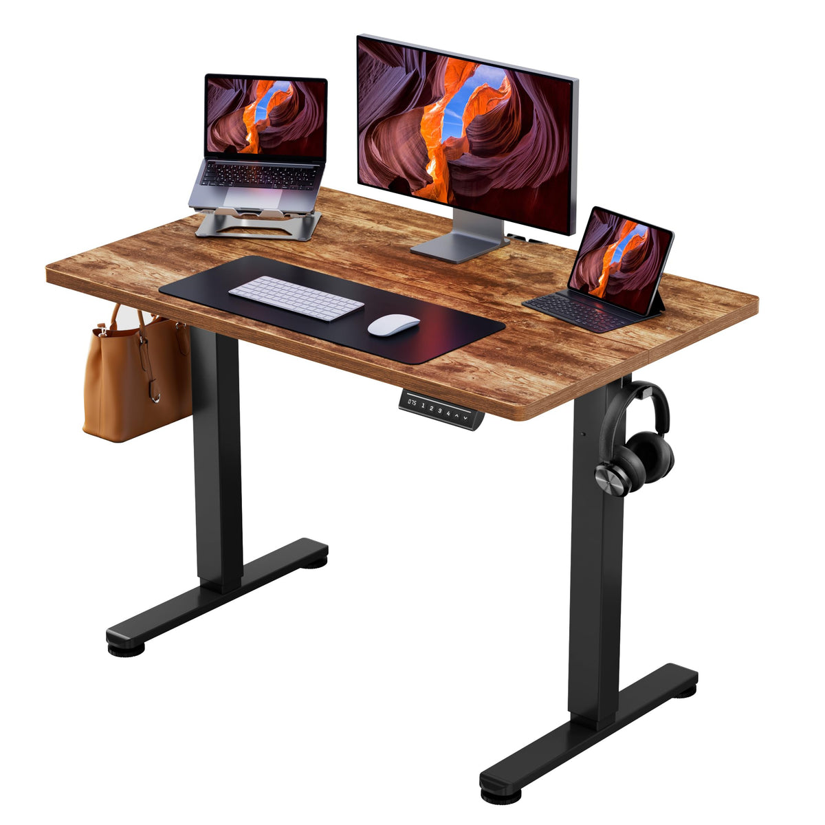 ErGear Height Adjustable Electric Standing Desk, 48 x 24 Inches Sit Stand up Desk, Memory Computer Home Office Desk, Vintage Brown