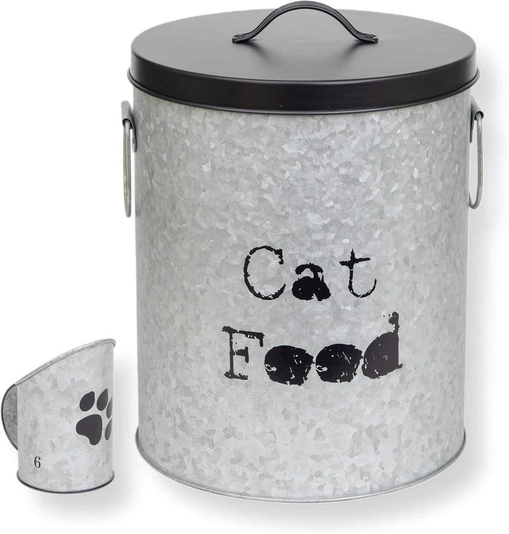 Medium Cat Up To 30lb Pet Food Storage Canister with Scoop – Durable & Airtight for Freshnesss, Minimalist Design & Recyclable, Huge Large Metal Container (Cat Bin - Medium Size)