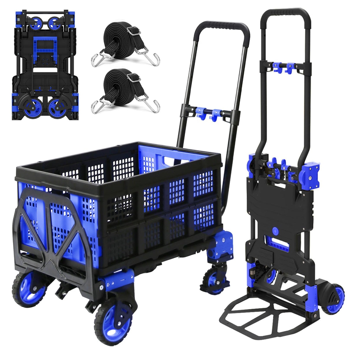Upgraded 3 in 1 Convertible Folding Hand Truck with Brakes, Hand Truck Dolly Heavy Duty 660lbs Capacity, Stair Climbing Cart with Adjustable Shovel Board and Fixed Handle for Moving