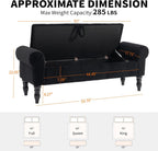 60" Corduroy Storage Bench, Queen End of Bed, Black