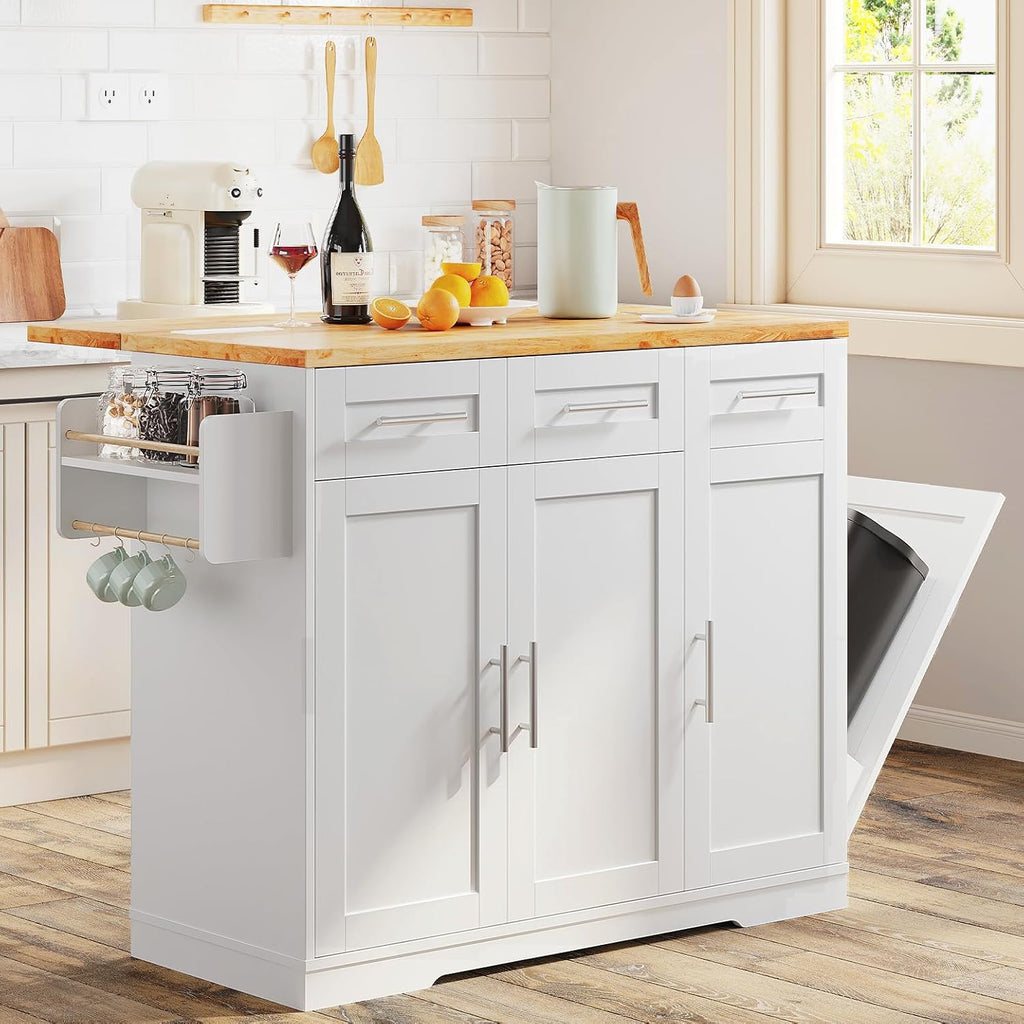 Dripex 41.5'' Kitchen Island with Power Outlet, Trash Cabinet & Storage