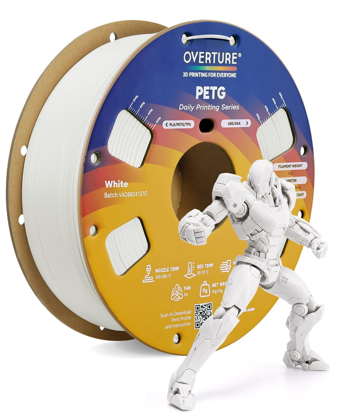 OVERTURE 10KG Bundle High Speed PETG Filament 1.75mm, 3D Printer Filament