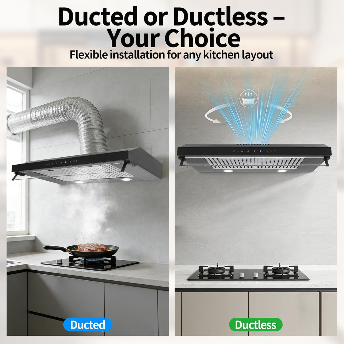 30In Under Cabinet Range Hood 900CFM Black Ducted/Ductless Range Hoods Kitchen Stove Vent Hood for Kitchen Stainless Steel Range Hoods,3-speed Fan,Touch Control/Gesture Sensing (900CFM 30in)