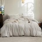 FOSSA Duvet Cover Set 100% Washed Cotton Linen Feel Queen