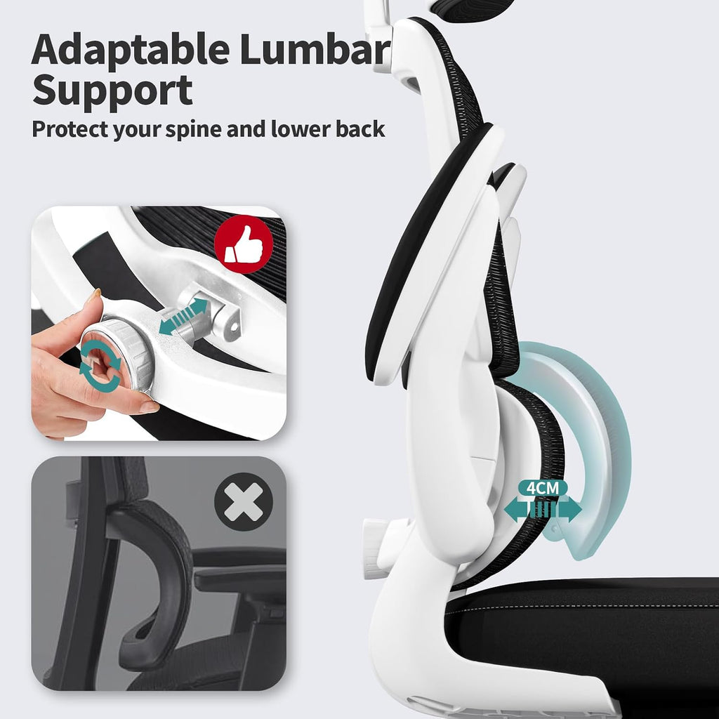 TRALT Office Chair Ergonomic Desk Chair with Lumbar Support Black White, 1