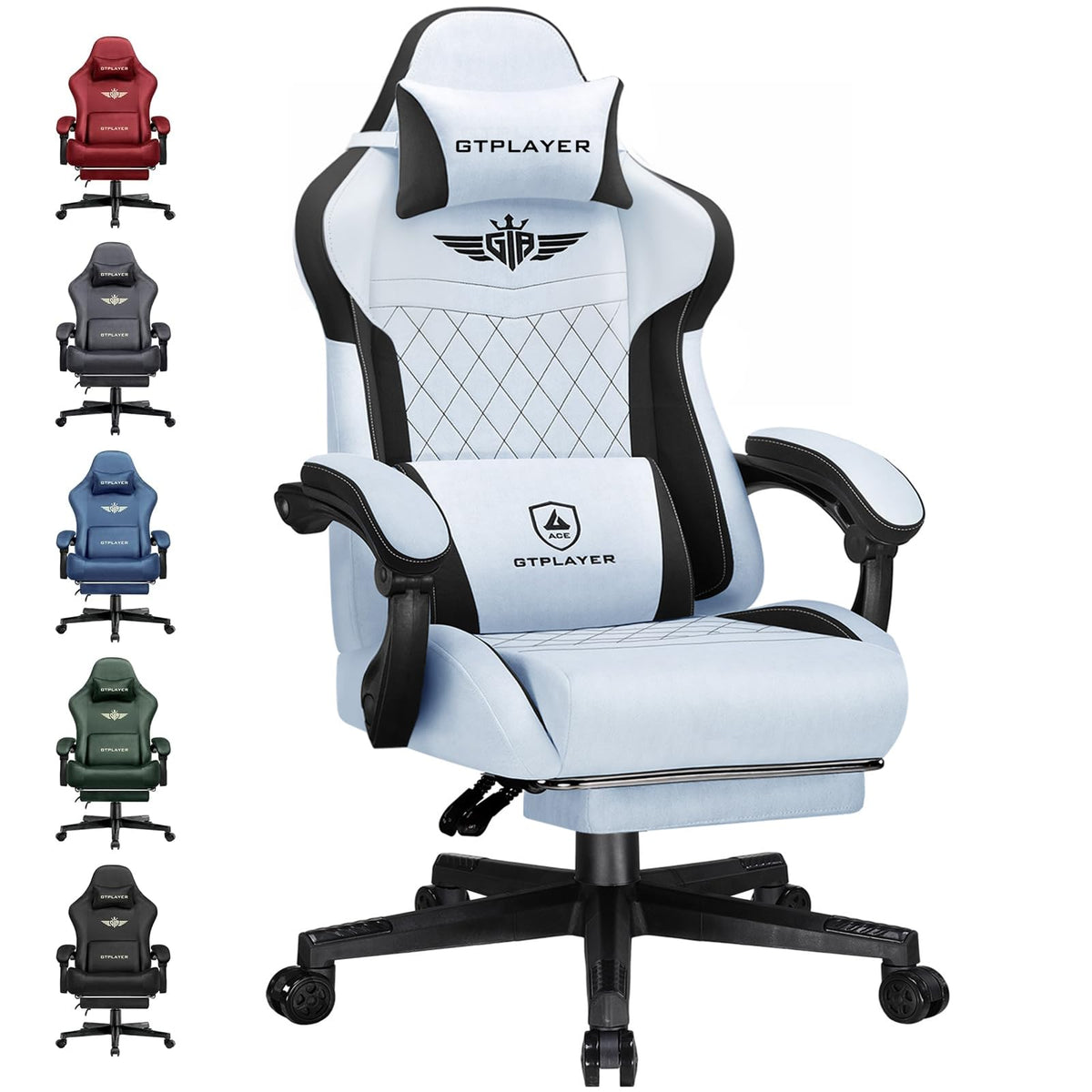 GTPLAYER Gaming Chair Fabric with Pocket Spring Cushion, Big and Tall Gamings Chairs 350LBS High Back Computer Chair with Footrest for Adults Lumbar Support Swivel Game Chair for Office Light Black