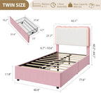 IDEALHOUSE Twin LED Bed, 2 Drawer Trundle, Pink Wave Headboard