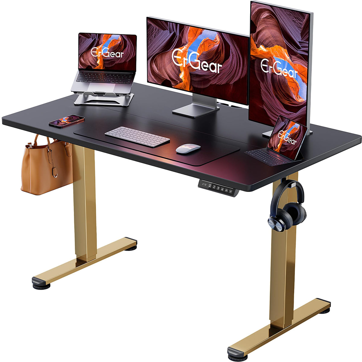 ErGear Height Adjustable Electric Standing Desk, 48 x 24 Inches Sit Stand up Desk, Memory Computer Home Office Desk, Vintage Brown