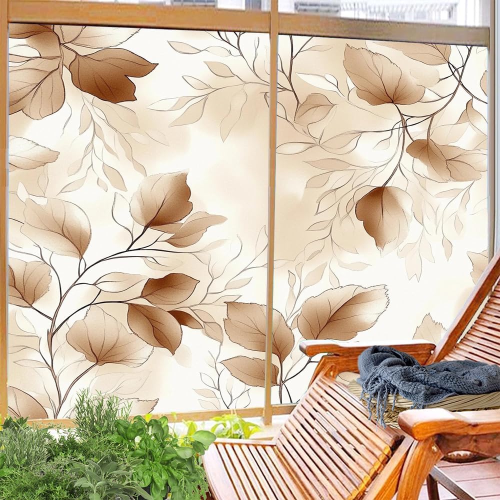 Modern Leaves Stained Glass Window Stickers 31.5Wx55.1L inch x 2pcs