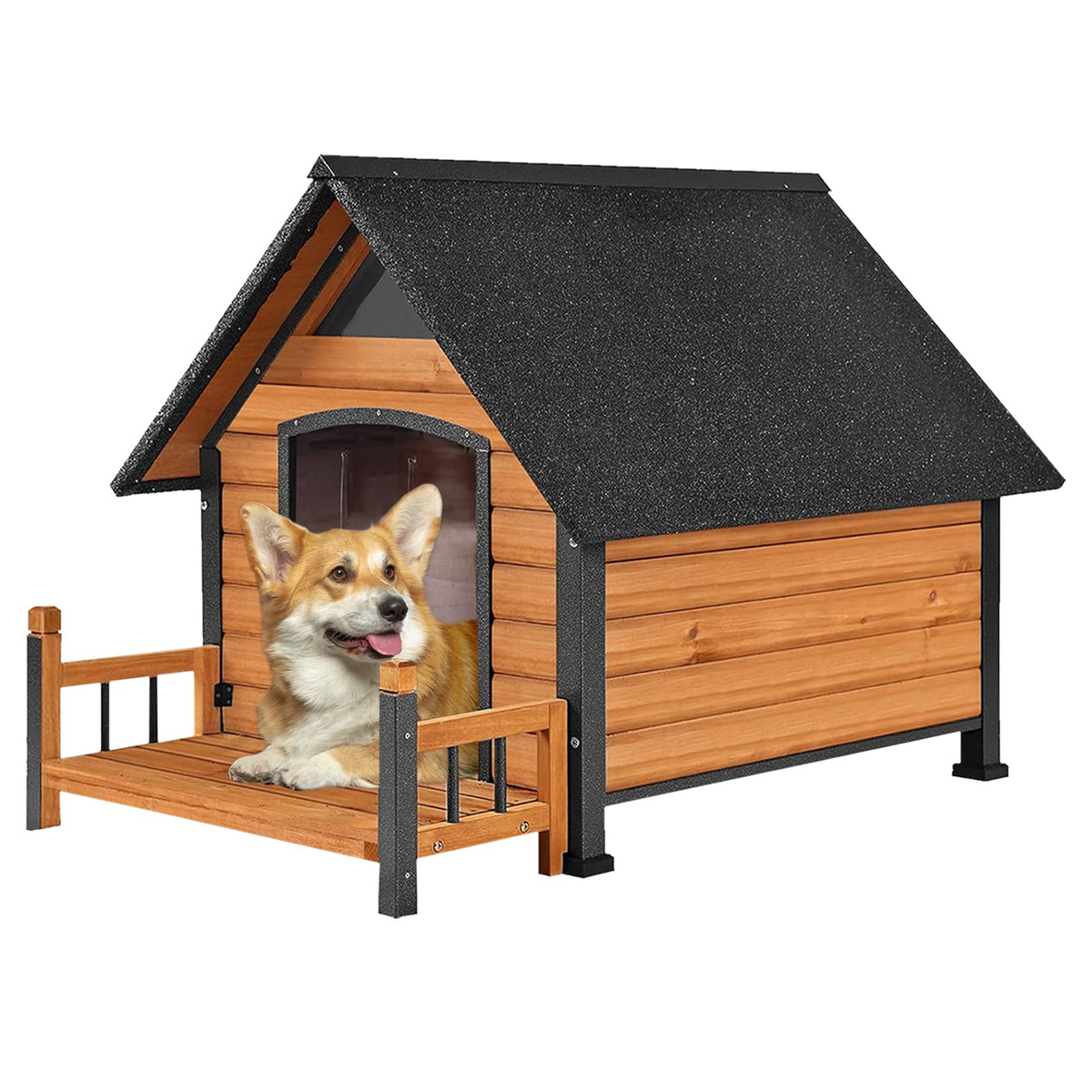 Dog House Outdoor Waterproof Dog Kennel for Small to Medium Size Dogs Doghouse Puppy Shelter with Elevated Floor for Winter (Grey-A, Medium)