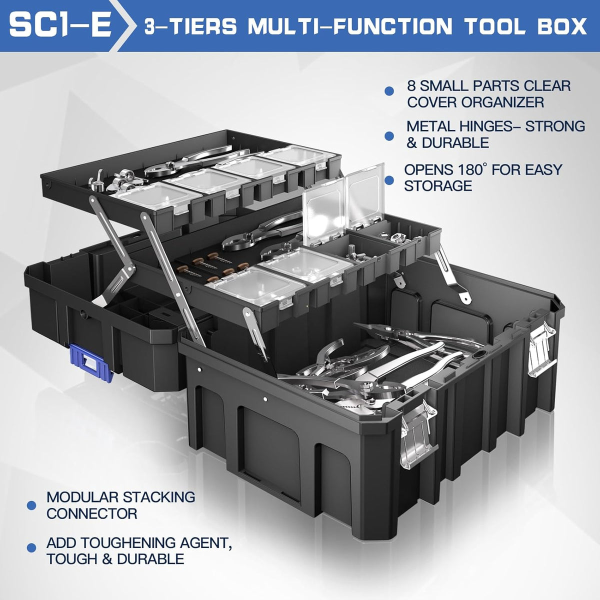 AIRAJ 5 Tier Stackable Tool Box with Wheels, Rolling Tool Box with Drawers