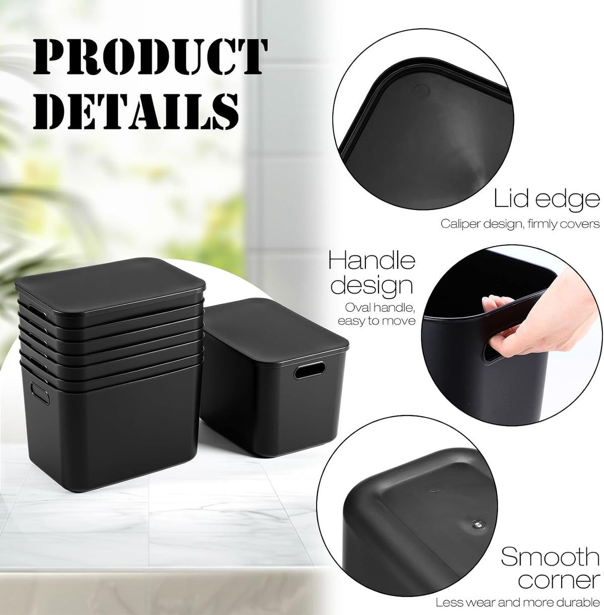 Hoolerry 8 Pieces Storage Bins, 14.2 x 10.2 x 9.5 Inch, Black