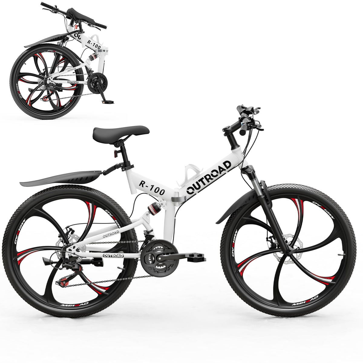 Betterland 26 Inch Adult Folding Mountain Bike, 21 Speeds Full Suspension Foldable Bikes, Dual Disc Brake, High Carbon Steel Frame Bicycle for Men Women